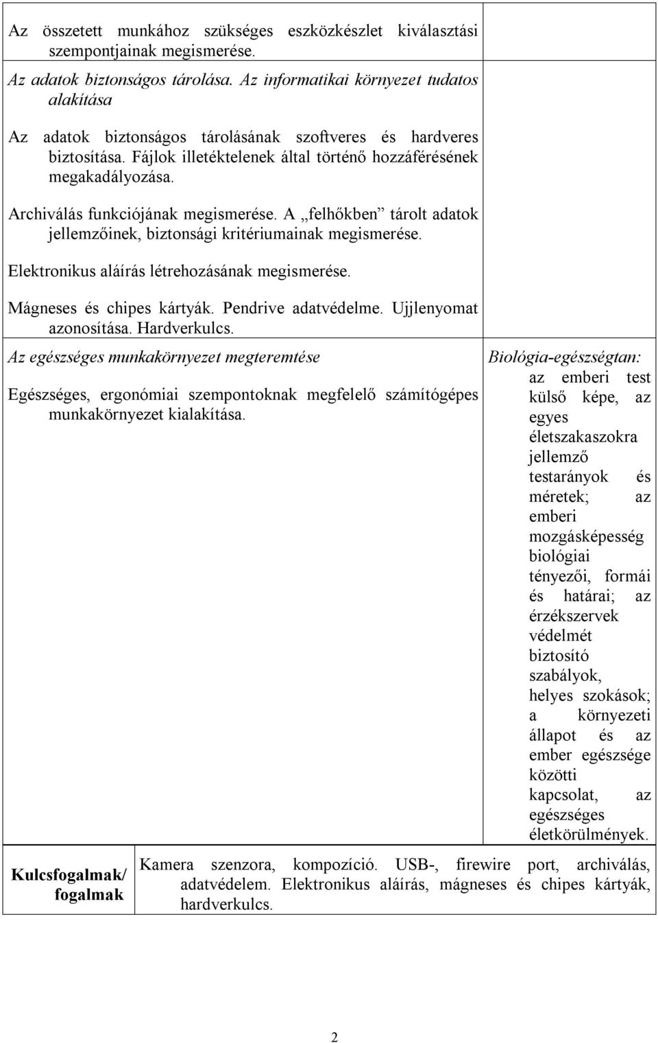 Archiválás funkciójának megismerése. A felhőkben tárolt adatok jellemzőinek, biztonsági kritériumainak megismerése. Elektronikus aláírás létrehozásának megismerése. Mágneses és chipes kártyák.