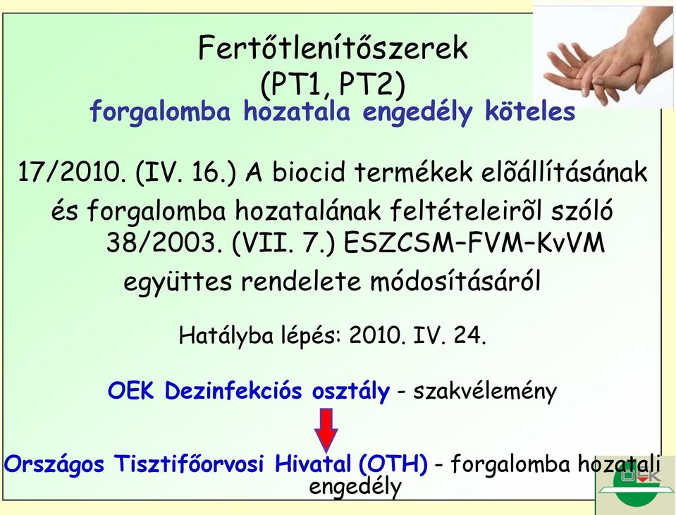 (VII. 7.) ESZCSM FVM KvVM együttes rendelete módosításáról Hatályba lépés: 2010. IV. 24.