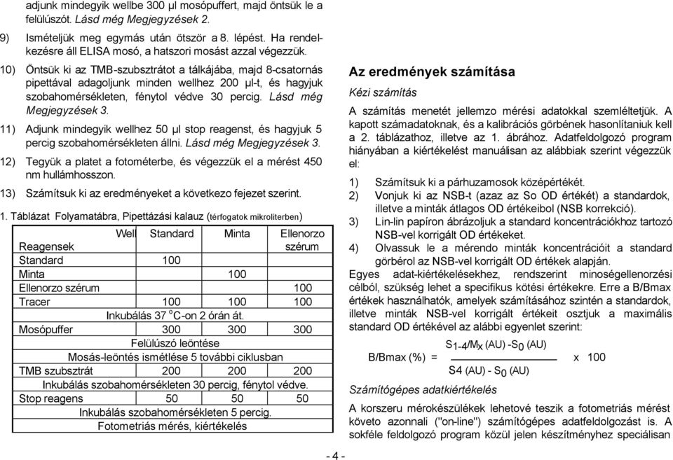 10) Öntsük ki az TMB-szubsztrátot a tálkájába, majd 8-csatornás pipettával adagoljunk minden wellhez 200 µl-t, és hagyjuk szobahomérsékleten, fénytol védve 30 percig. Lásd még Megjegyzések 3.