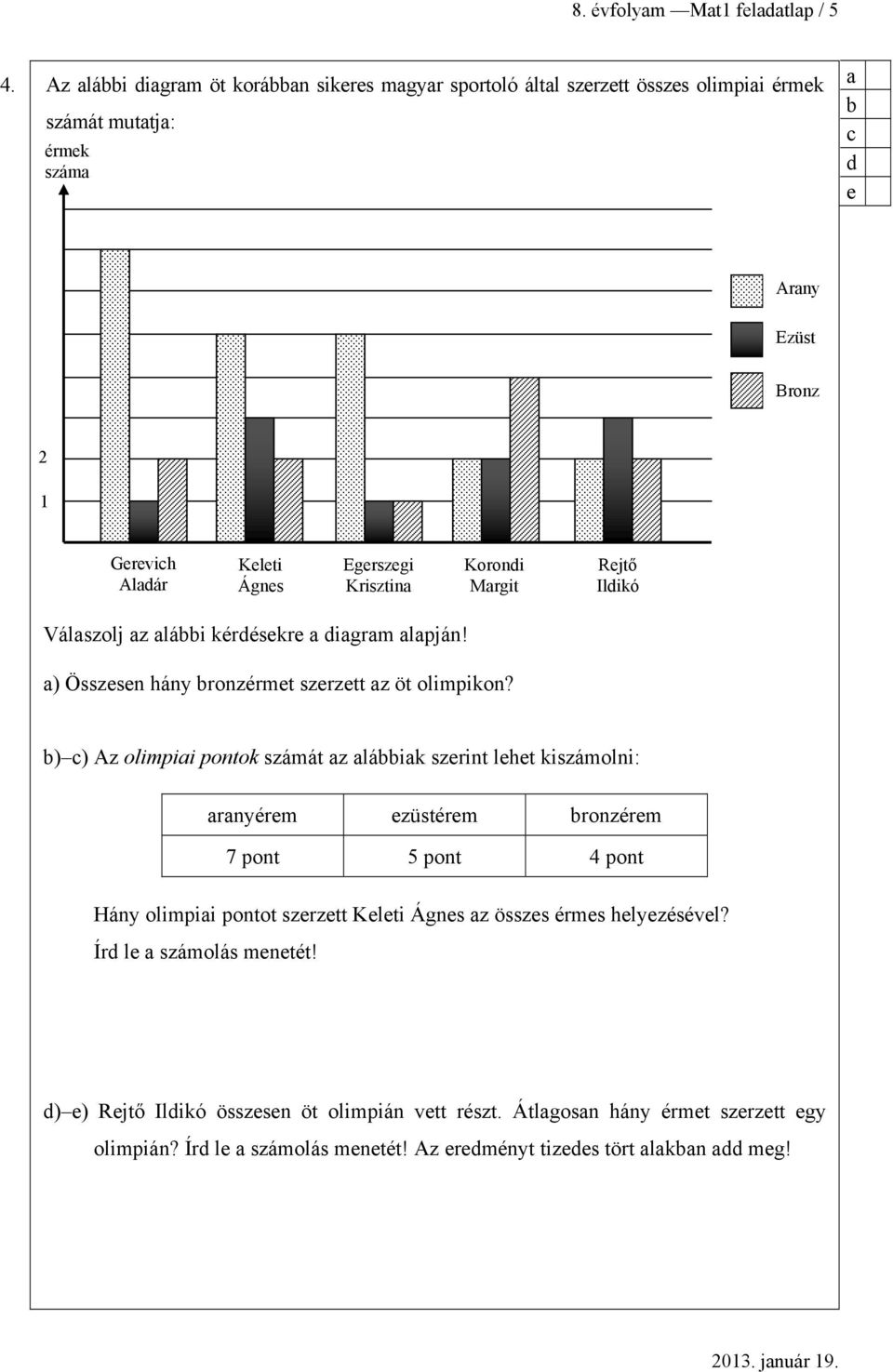 Krisztin Koroni Mrgit Rejtő Ilikó Válszolj z lái kérésekre igrm lpján! ) Összesen hány ronzérmet szerzett z öt olimpikon?