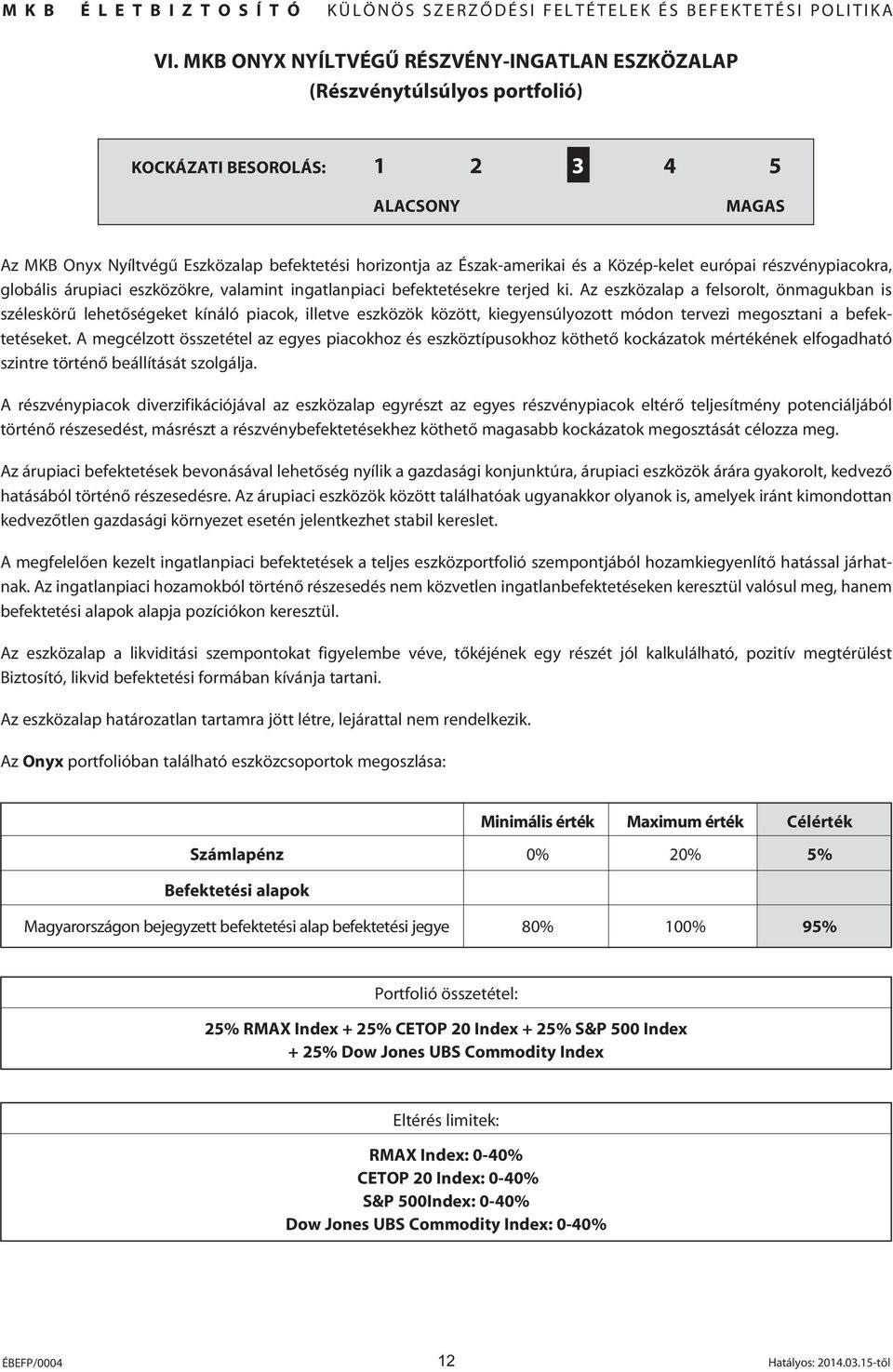 Az eszközalap a felsorolt, önmagukban is széleskörû lehetôségeket kínáló piacok, illetve eszközök között, kiegyensúlyozott módon tervezi megosztani a befektetéseket.