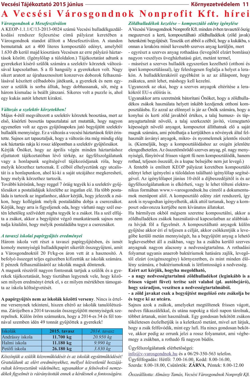 ) Tájékoztatást adtunk a gyerekeket kísérő szülők számára a szelektív körzetek változásával kapcsolatban. S a fő hangsúly a gyerekeken volt.