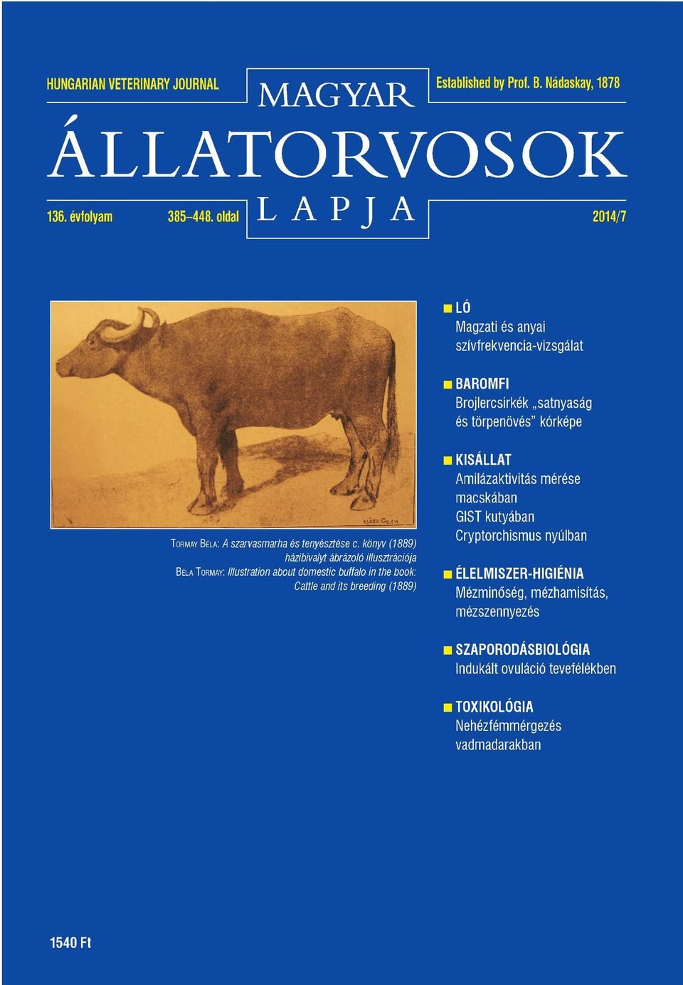 könyv (1889) házi bivalyt ábrázoló illusztrációja BélaT ormay: Illustration about domestic buffalo in the book: KISÁLLAT Amilázaktivitás mérése macskában GIST