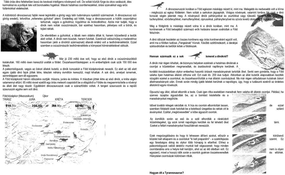 A dinoszaurusz szó görög eredetű, lefordítva rettenetes gyíkokat jelent. Eredetileg azt hitték, hogy a dinoszauruszok a hüllők csoportjához tartoznak, vagyis a gyíkokhoz, kígyókhoz és krokodilokhoz.