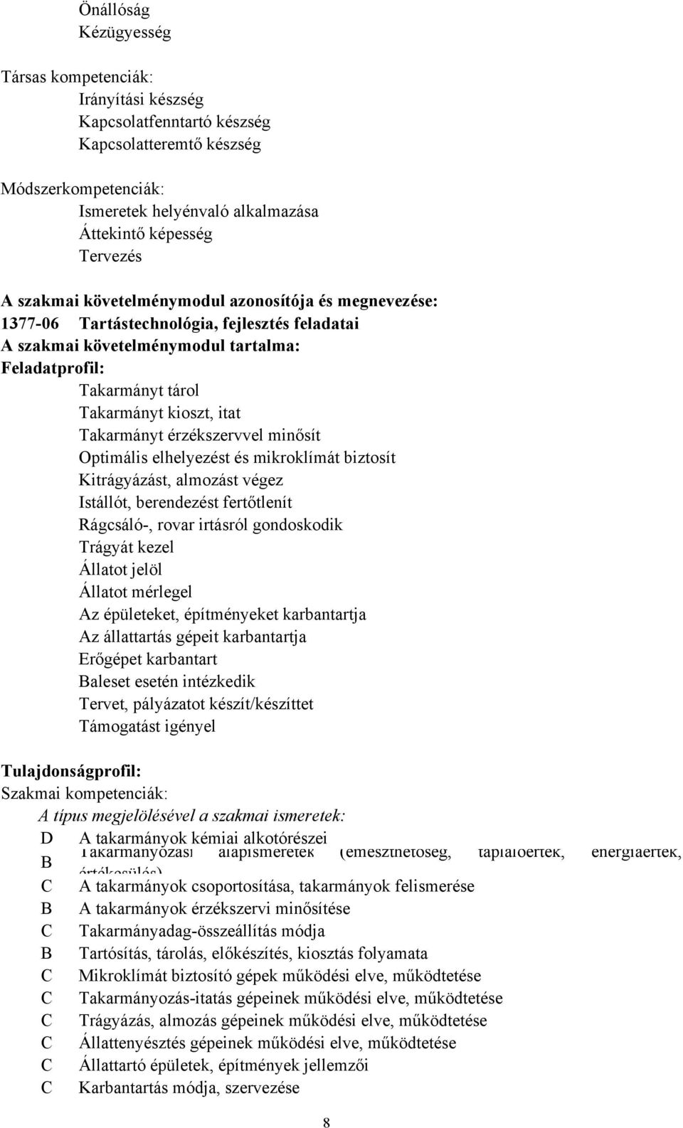 Kitrágyázást, almozást végez Istállót, berendezést fertőtlenít Rágcsáló-, rovar irtásról gondoskodik Trágyát kezel Állatot jelöl Állatot mérlegel Az épületeket, építményeket karbantartja Az