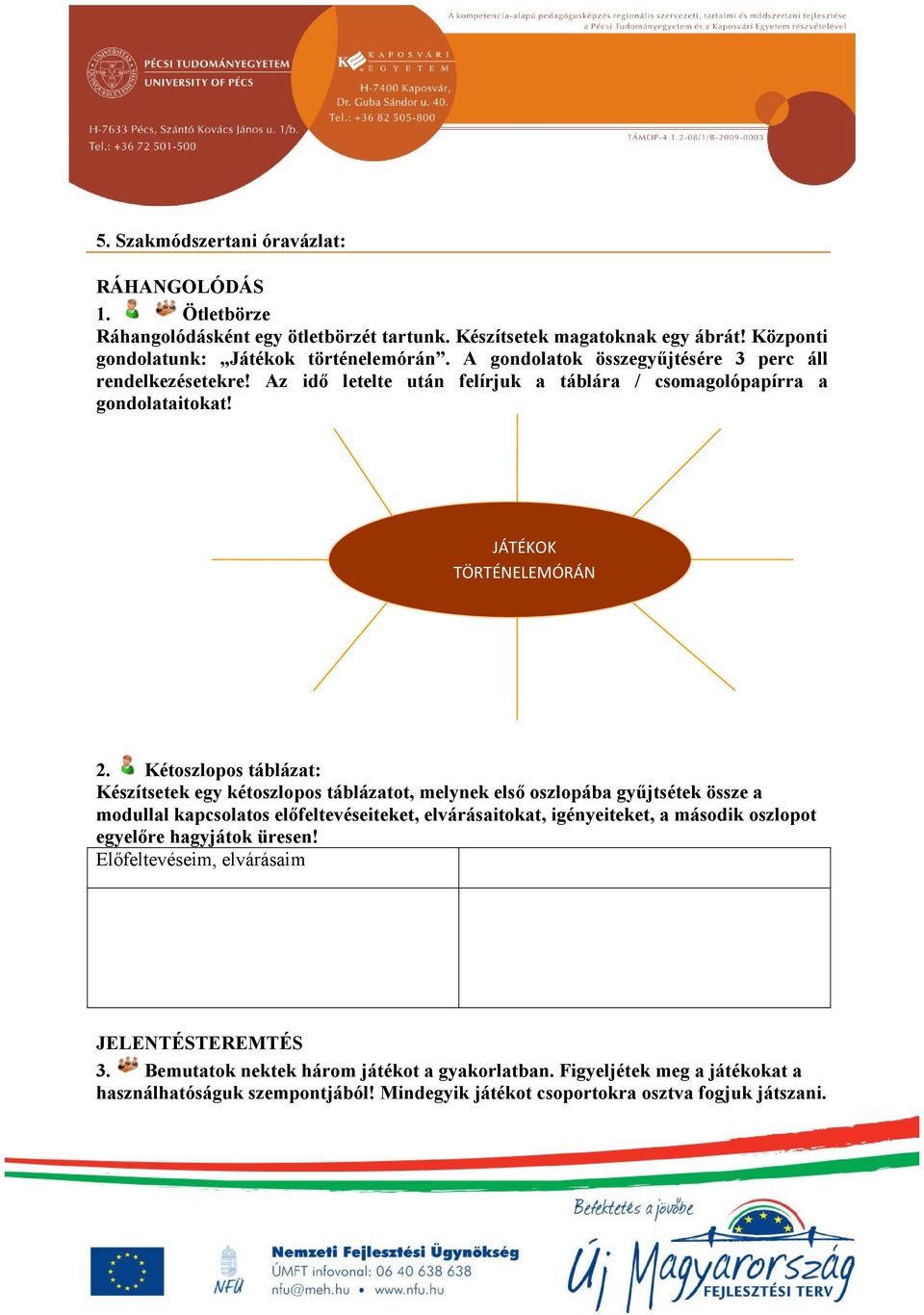 Kétoszlopos táblázat: Készítsetek egy kétoszlopos táblázatot, melynek első oszlopába gyűjtsétek össze a modullal kapcsolatos előfeltevéseiteket, elvárásaitokat, igényeiteket, a második