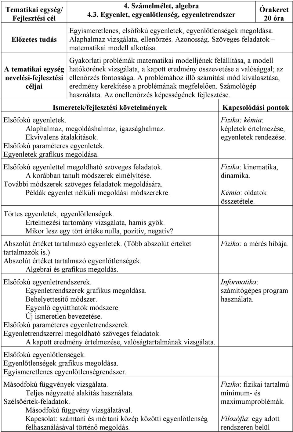 Gyakorlati problémák matematikai modelljének felállítása, a modell hatókörének vizsgálata, a kapott eredmény összevetése a valósággal; az ellenőrzés fontossága.