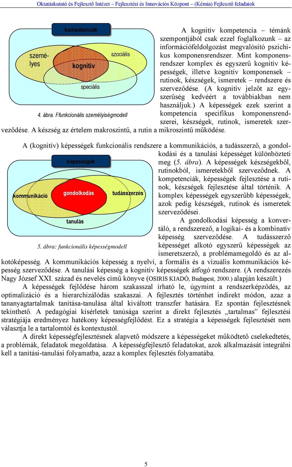 Mint komponensrendszer komplex és egyszerű kognitív képességek, illetve kognitív komponensek rutinok, készségek, ismeretek rendszere és szerveződése.