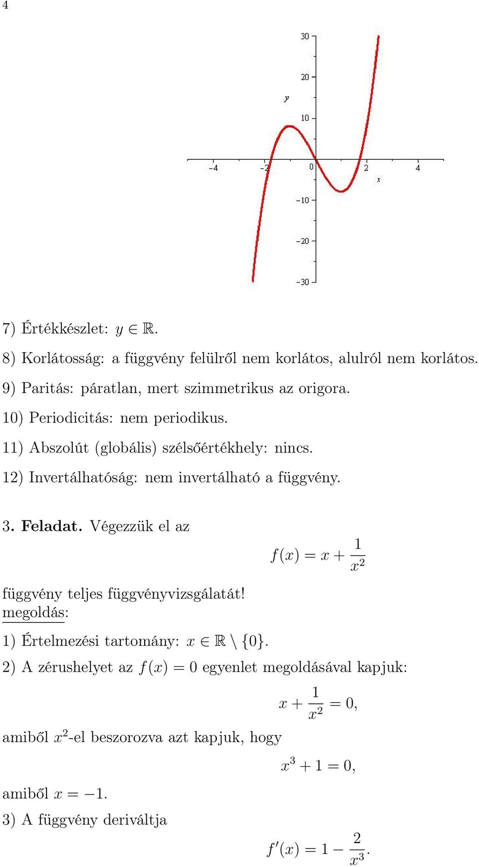 ) Abszolút (globális) szélsőértékhely: nincs. ) Invertálhatóság: nem invertálható a függvény.. Feladat.