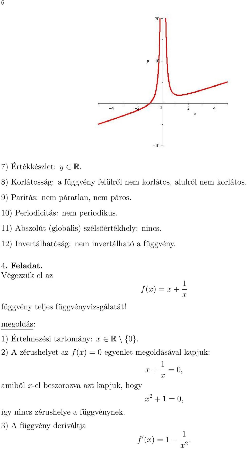 ) Invertálhatóság: nem invertálható a függvény. 4. Feladat. Végezzük el az ) Értelmezési tartomány: x R \ {0}.