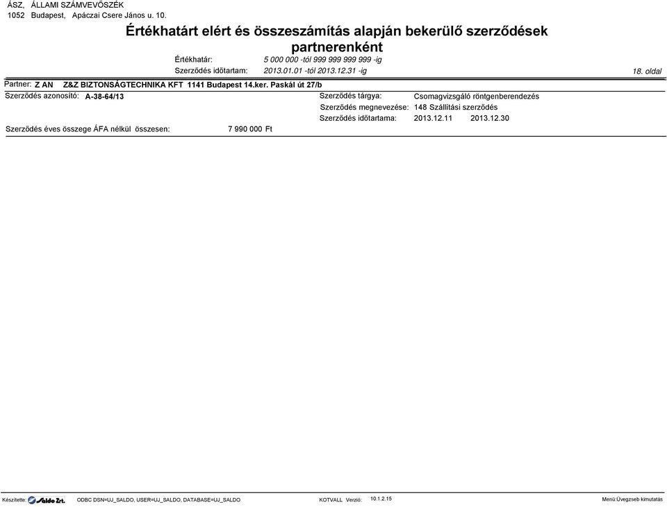 Paskál út 27/b Szerződés azonosító: A-38-64/13