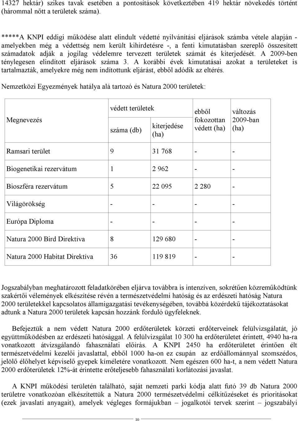 számadatok adják a jogilag védelemre tervezett területek számát és kiterjedését. A 2009-ben ténylegesen elindított eljárások száma 3.