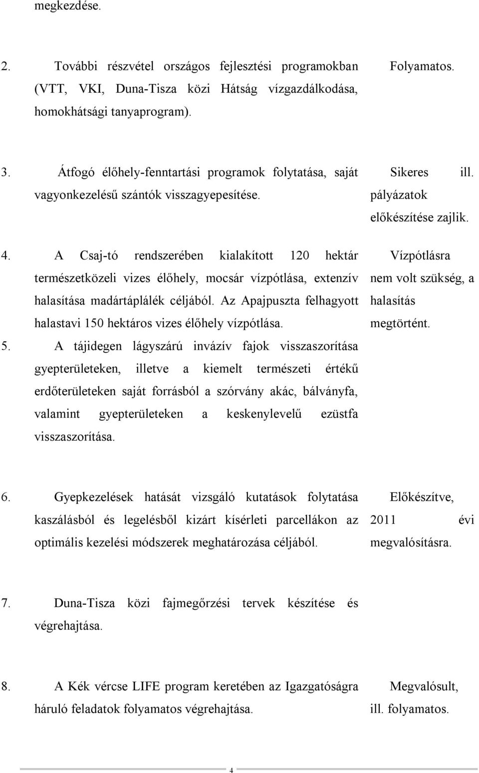 A Csaj-tó rendszerében kialakított 120 hektár természetközeli vizes élőhely, mocsár vízpótlása, extenzív halasítása madártáplálék céljából.