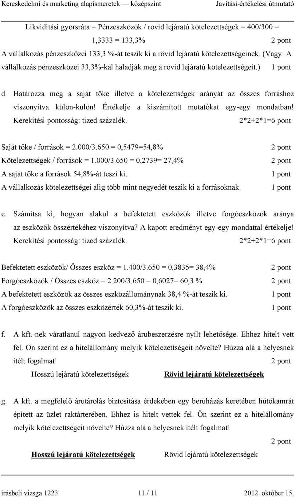 Határozza meg a saját tőke illetve a kötelezettségek arányát az összes forráshoz viszonyítva külön-külön! Értékelje a kiszámított mutatókat egy-egy mondatban! Kerekítési pontosság: tized százalék.