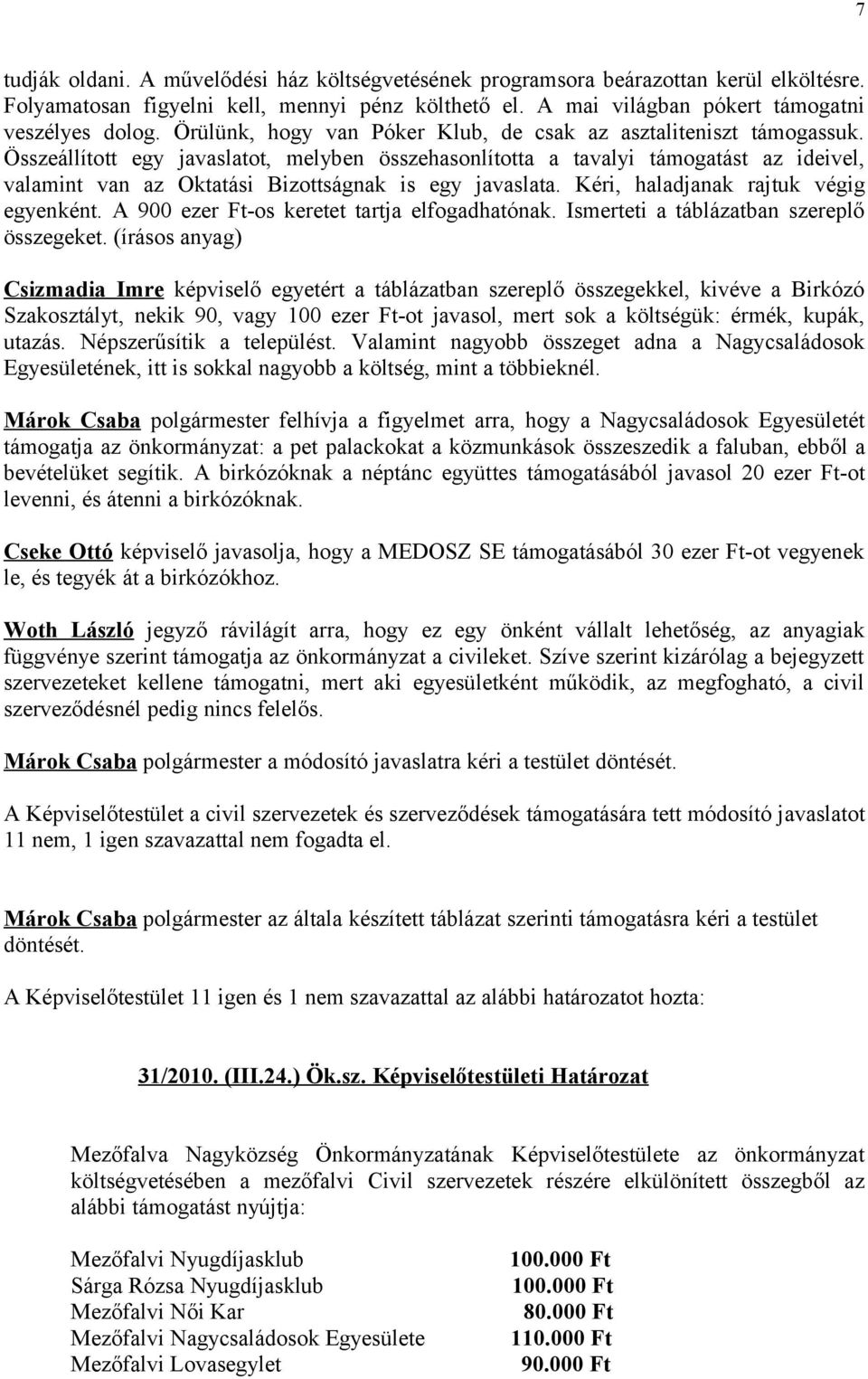 Összeállított egy javaslatot, melyben összehasonlította a tavalyi támogatást az ideivel, valamint van az Oktatási Bizottságnak is egy javaslata. Kéri, haladjanak rajtuk végig egyenként.