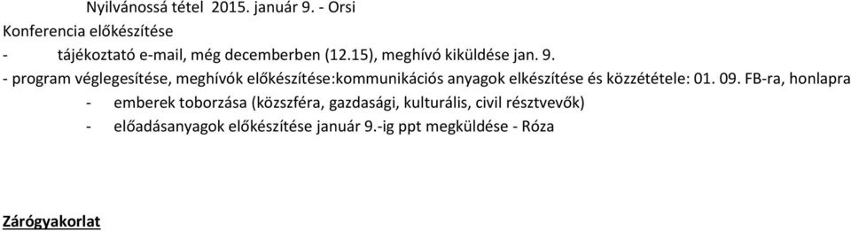 9. - program véglegesítése, eghí ók előkészítése:kommunikációs anyagok elkészítése és közzététele: 01.