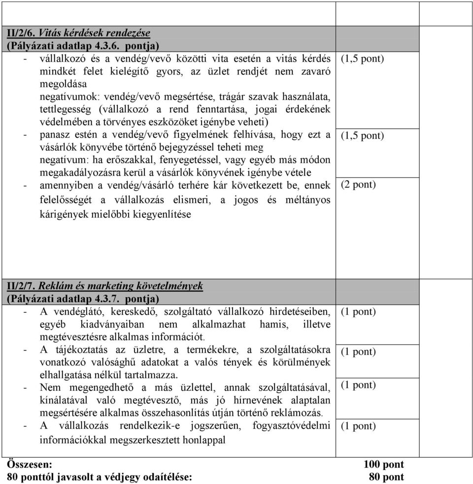 pontja) - vállalkozó és a vendég/vevő közötti vita esetén a vitás kérdés mindkét felet kielégítő gyors, az üzlet rendjét nem zavaró megoldása negatívumok: vendég/vevő megsértése, trágár szavak