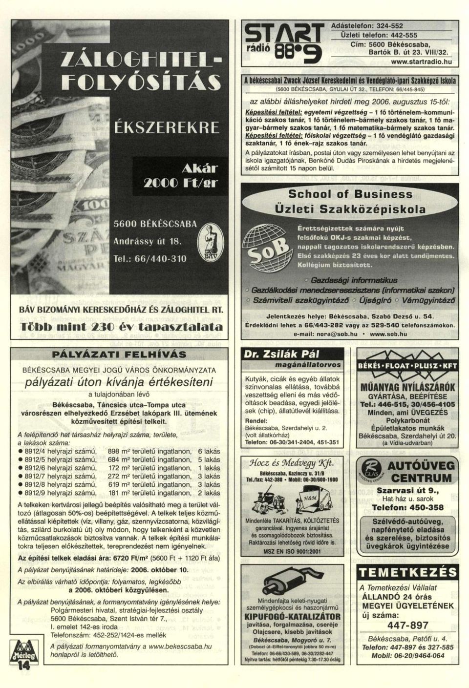 hu A békéscsabai Zwack József Kereskedelmi és Vendéglátó-ipari Szakképző Iskola (5600 BÉKÉSCSABA. GYULAI ÚT 32.. TELEFON: 66/445-B45) az alábbi álláshelyeket hirdeti meg 2006.