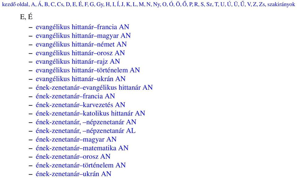 hittanár ukrán AN ének-zenetanár evangélikus hittanár AN ének-zenetanár francia AN ének-zenetanár karvezetés AN ének-zenetanár katolikus hittanár AN ének-zenetanár,