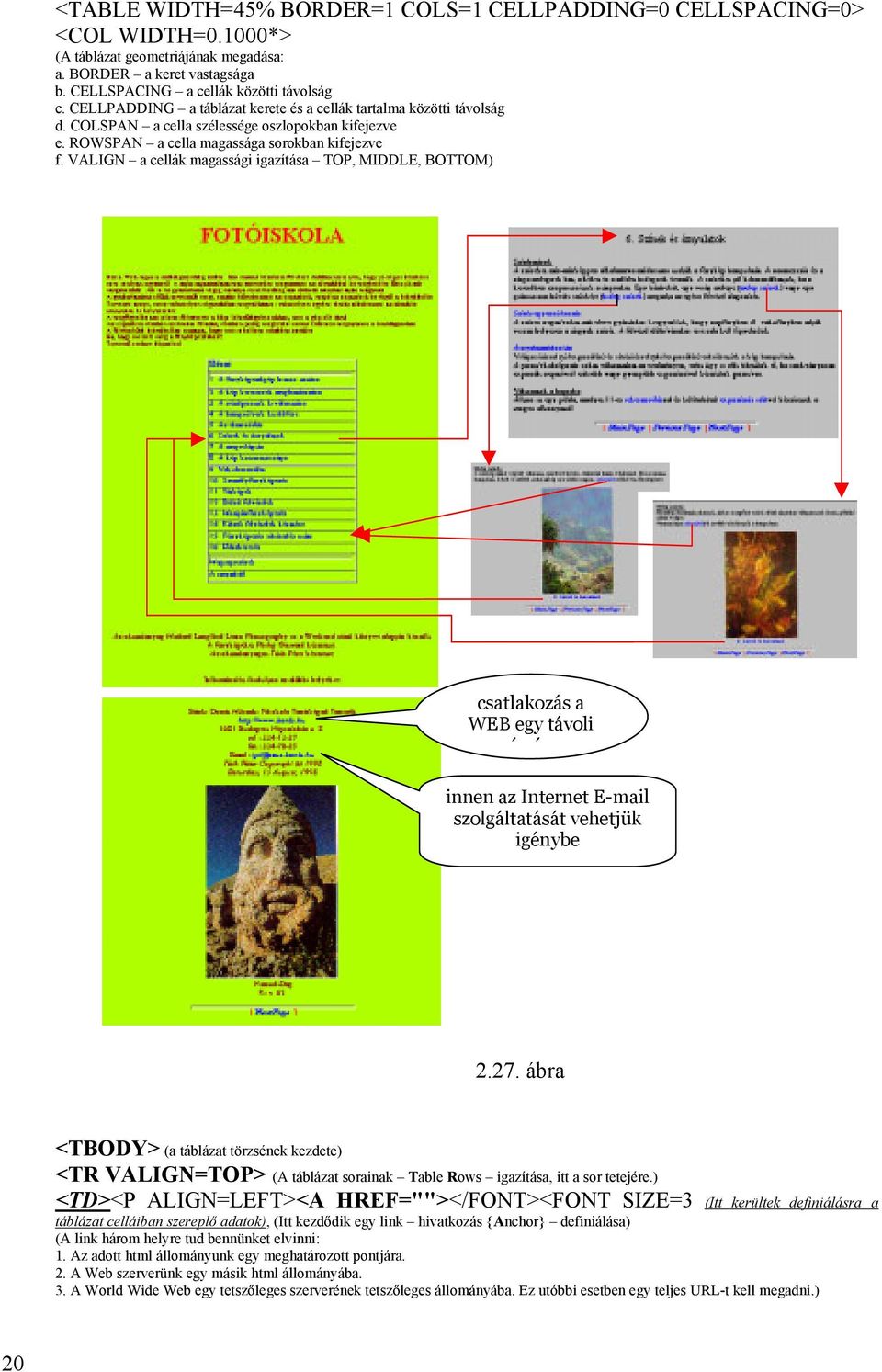 MIDDLE, BOTTOM) csatlakozás a WEB egy távoli í é innen az Internet E-mail szolgáltatását vehetjük igénybe 227 ábra <TBODY> (a táblázat törzsének kezdete) <TR VALIGN=TOP> (A táblázat sorainak Table