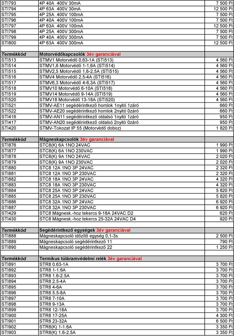 1-1,6A (STI514) 4 560 Ft STI515 STMV2,5 Motorvédő 1,6-2,5A (STI515) 4 560 Ft STI516 STMV4 Motorvédő 2,5-4A (STI516) 4 560 Ft STI517 STMV6,3 Motorvédő 4-6,3A (STI517) 4 560 Ft STI518 STMV10 Motorvédő