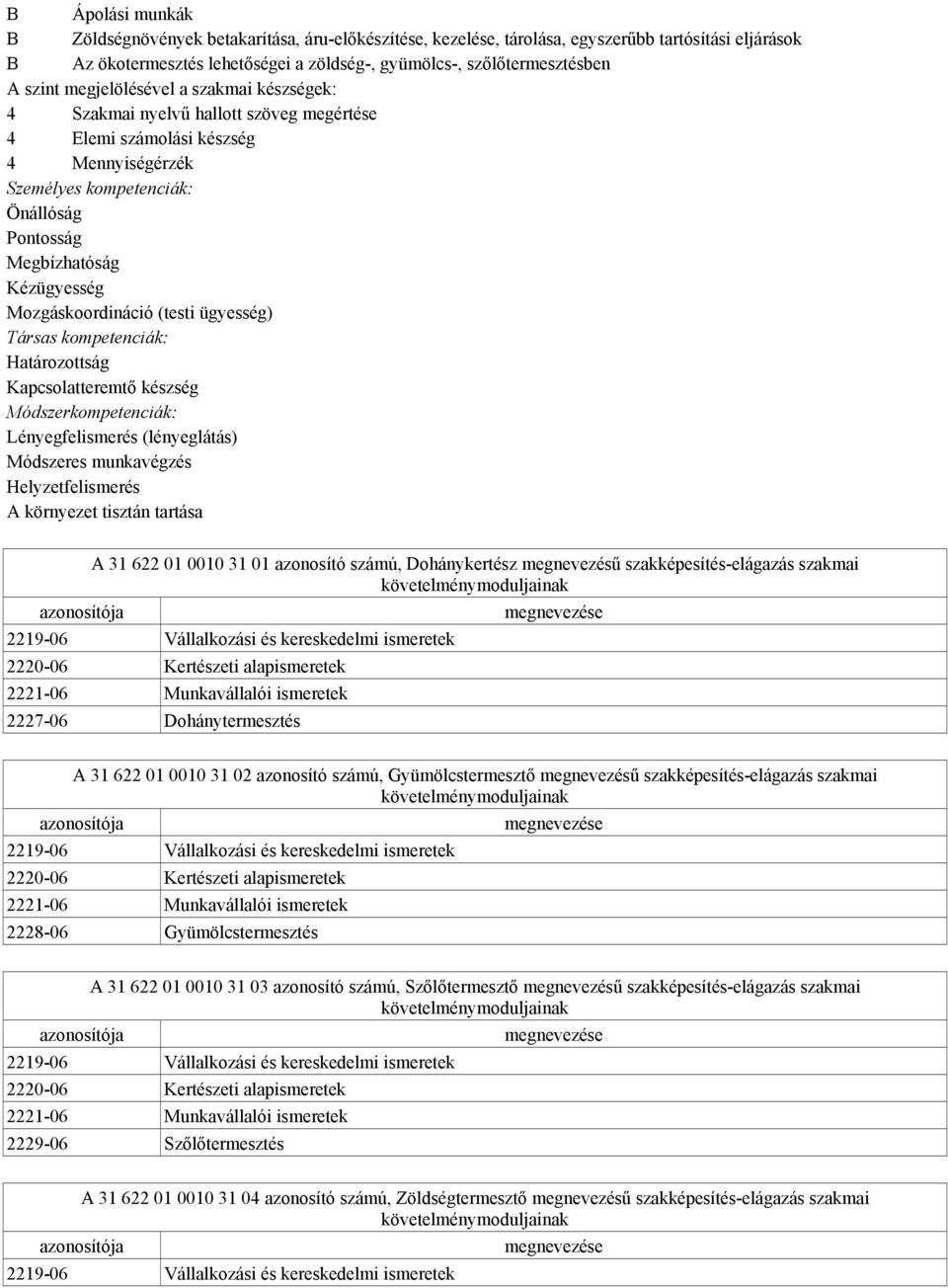 Mozgáskoordináció (testi ügyesség) Társas kompetenciák: Határozottság Kapcsolatteremtő készség Módszerkompetenciák: Lényegfelismerés (lényeglátás) Módszeres munkavégzés Helyzetfelismerés A környezet