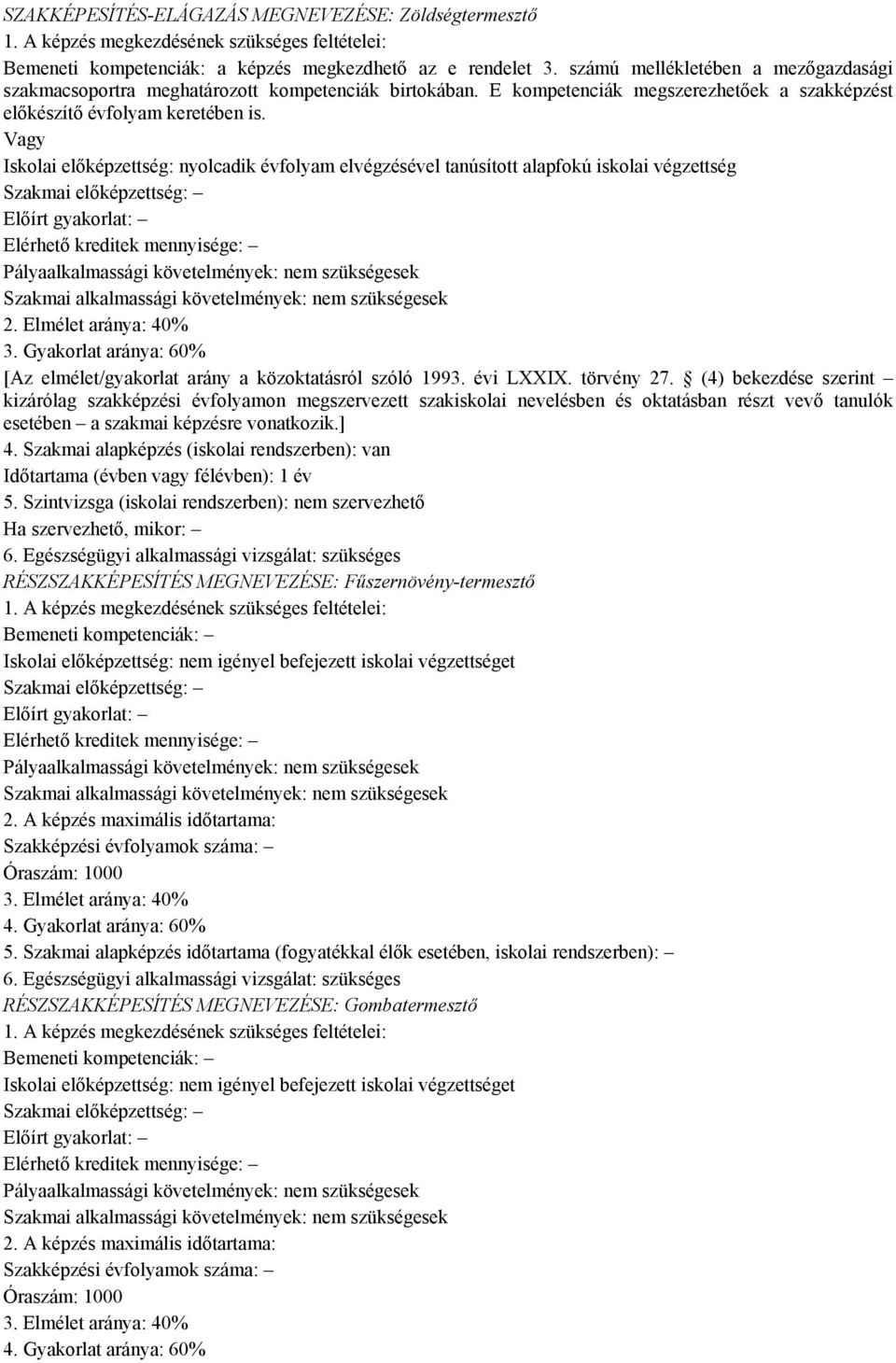 Vagy Iskolai előképzettség: nyolcadik évfolyam elvégzésével tanúsított alapfokú iskolai végzettség Szakmai előképzettség: Előírt gyakorlat: Elérhető kreditek mennyisége: Pályaalkalmassági