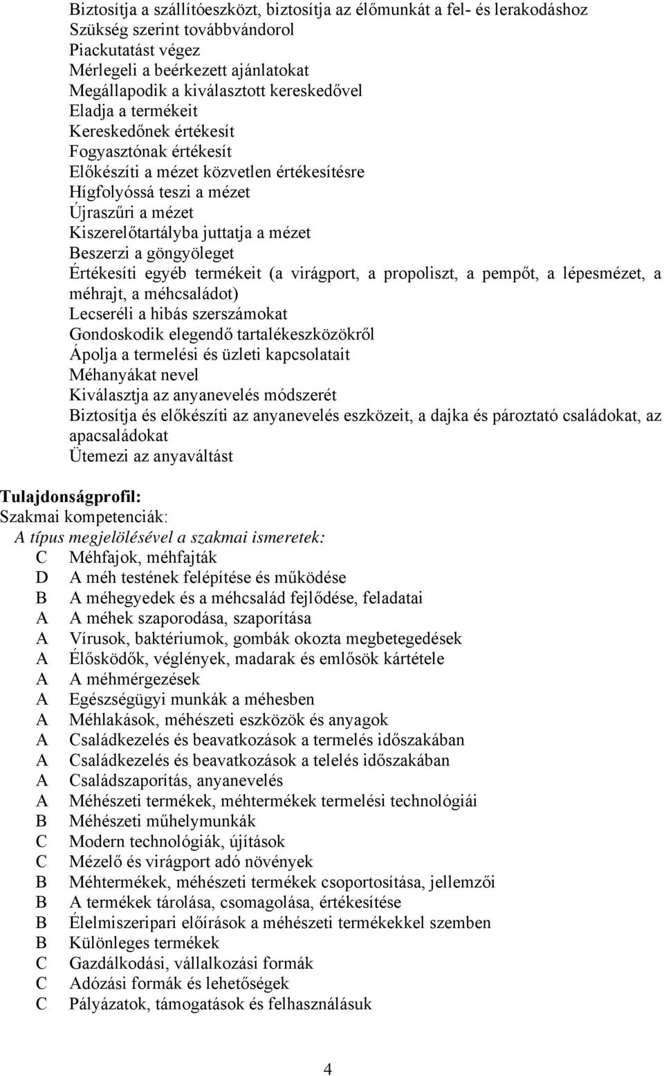 mézet Beszerzi a göngyöleget Értékesíti egyéb termékeit (a virágport, a propoliszt, a pempőt, a lépesmézet, a méhrajt, a méhcsaládot) Lecseréli a hibás szerszámokat Gondoskodik elegendő