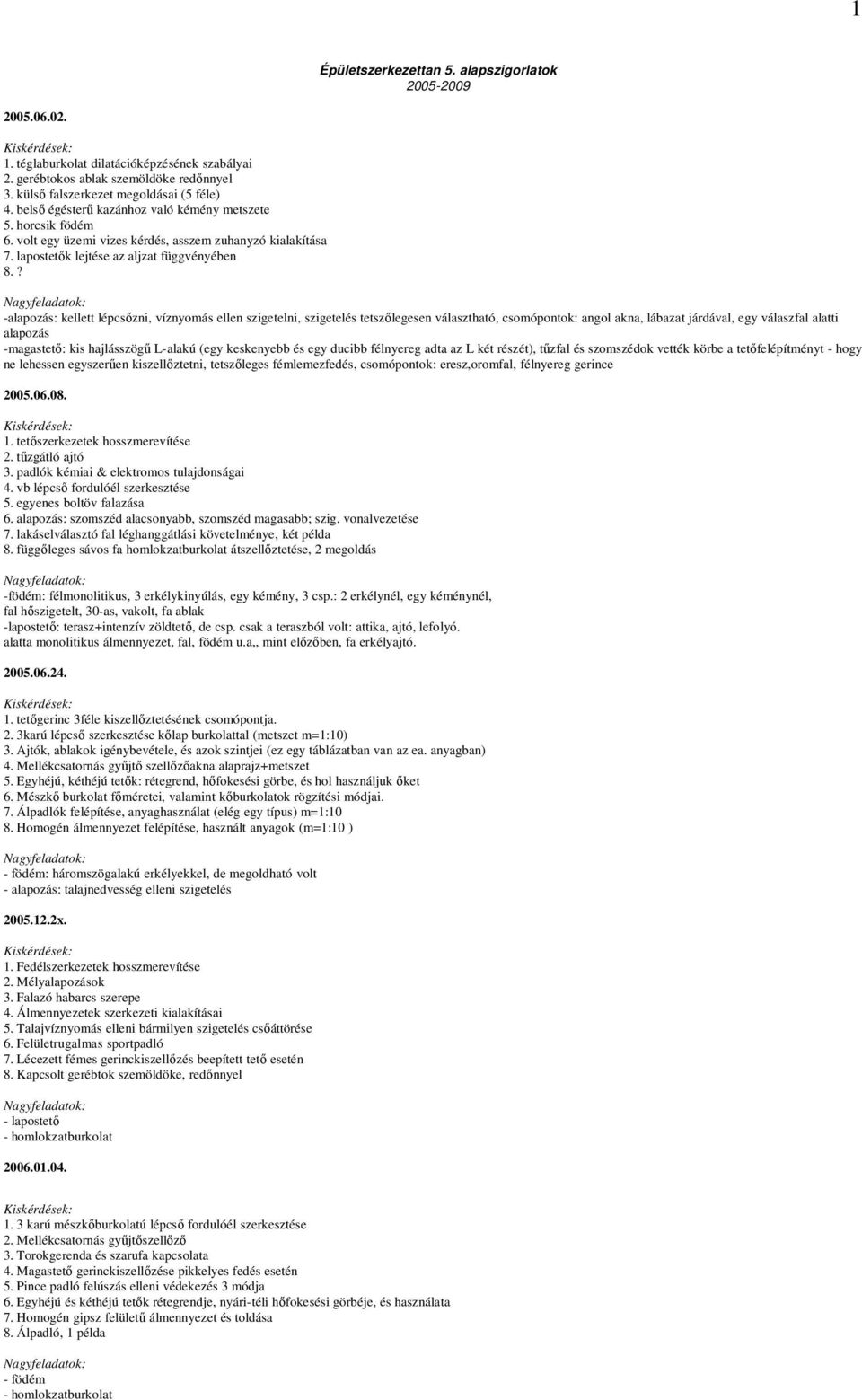 Épületszerkezettan 5. alapszigorlatok pdf