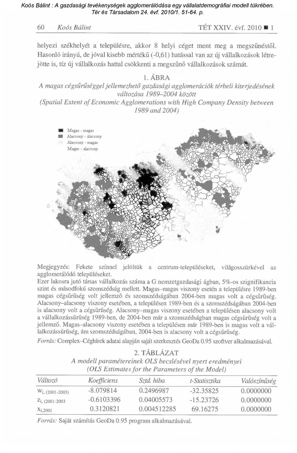 ÁBRA A magas cégs űrűséggel jellemezhet ő gazdasági agglomerációk térbeli kiterjedésének változása 1989-2004 között (Spatial Extent of Economic Agglomerations with High Company Density between 1989