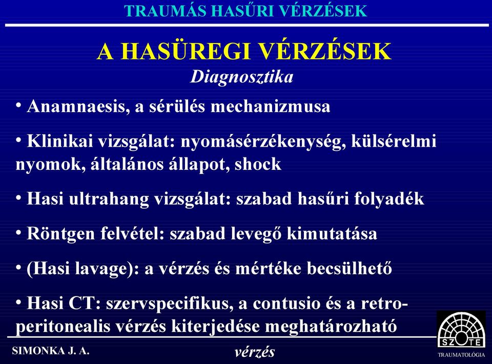 vizsgálat: szabad hasűri folyadék Röntgen felvétel: szabad levegő kimutatása (Hasi lavage): a és