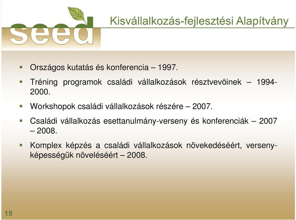 Workshopok családi vállalkozások részére 2007.