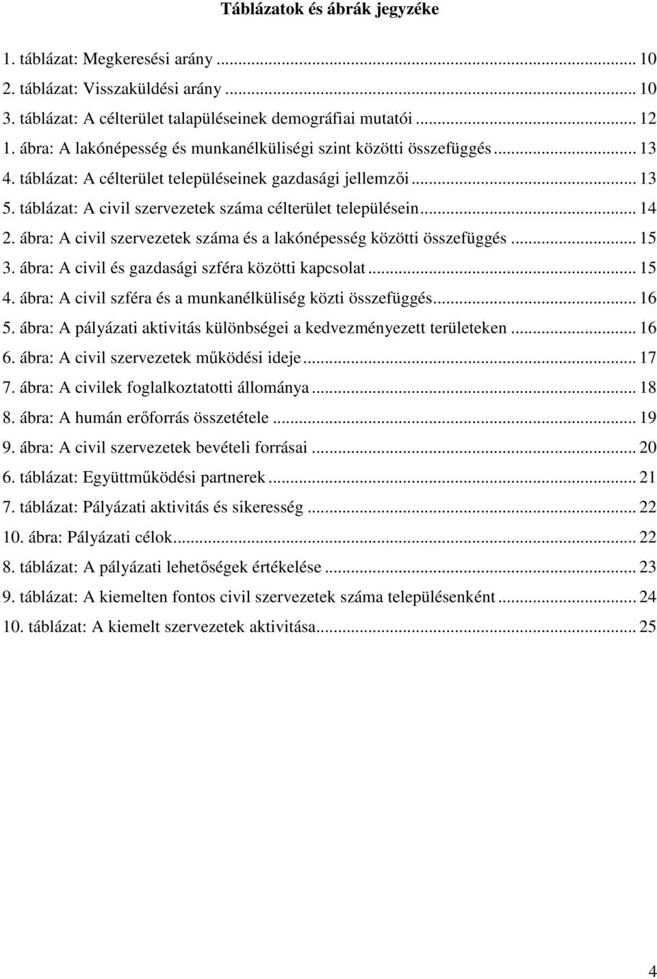 táblázat: A civil szervezetek száma célterület településein... 14 2. ábra: A civil szervezetek száma és a lakónépesség közötti összefüggés... 15 3. ábra: A civil és gazdasági szféra közötti kapcsolat.