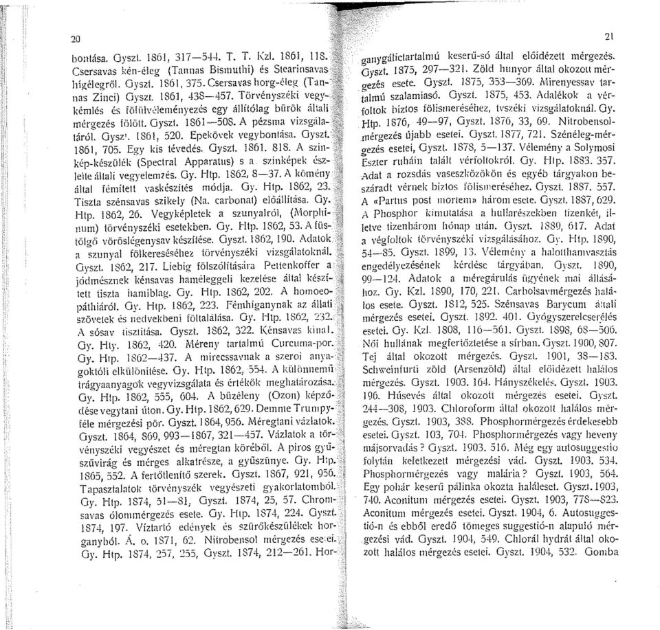 Egy kis tévedés. Oyszt. 1861. 818. A színkép-készülék (Spectral Apparatus) s a színképek észlelte álialí vegyelemzés. Oy. l-jtp. 1862, 8-37. A kömény által fémített vaskészítés módja. Oy. Htp.