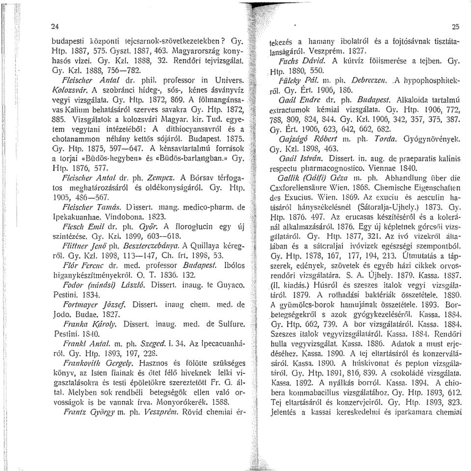 Htp. 1872 1 885. Vizsgálatok a kolozsvári i\\agyar. kir. Tud. egyetem vegytani intézeléböl: A dithiocyansavról és a chotanammon néhány kettös sójfü ól. Budapest. 1875. Oy.!-ltp. 1875, 597-647.