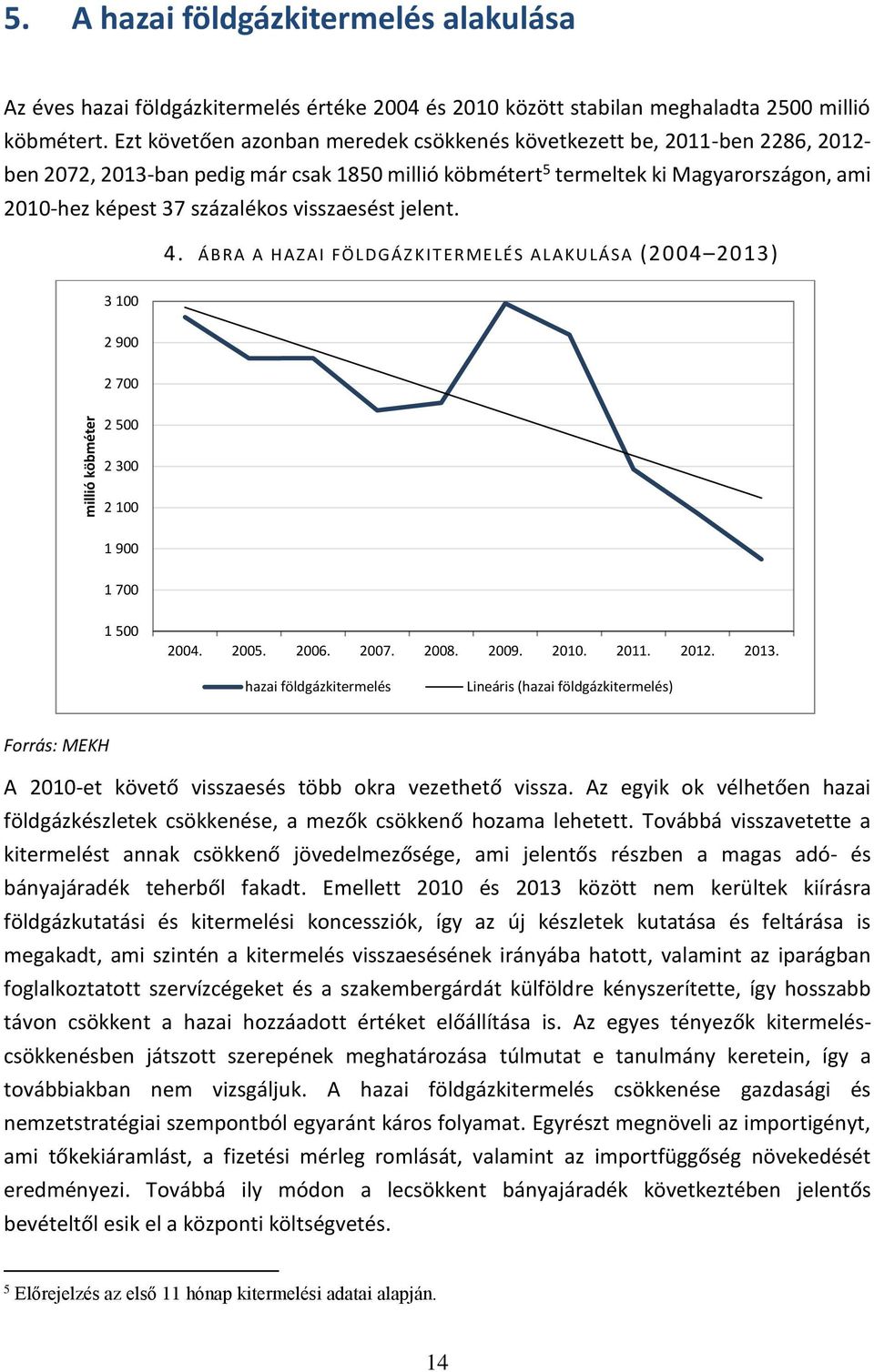 visszaesést jelent. 4. ÁBRA A HAZAI FÖLDGÁZ KI TERMELÉS A LAKU LÁ SA (2004 2013)