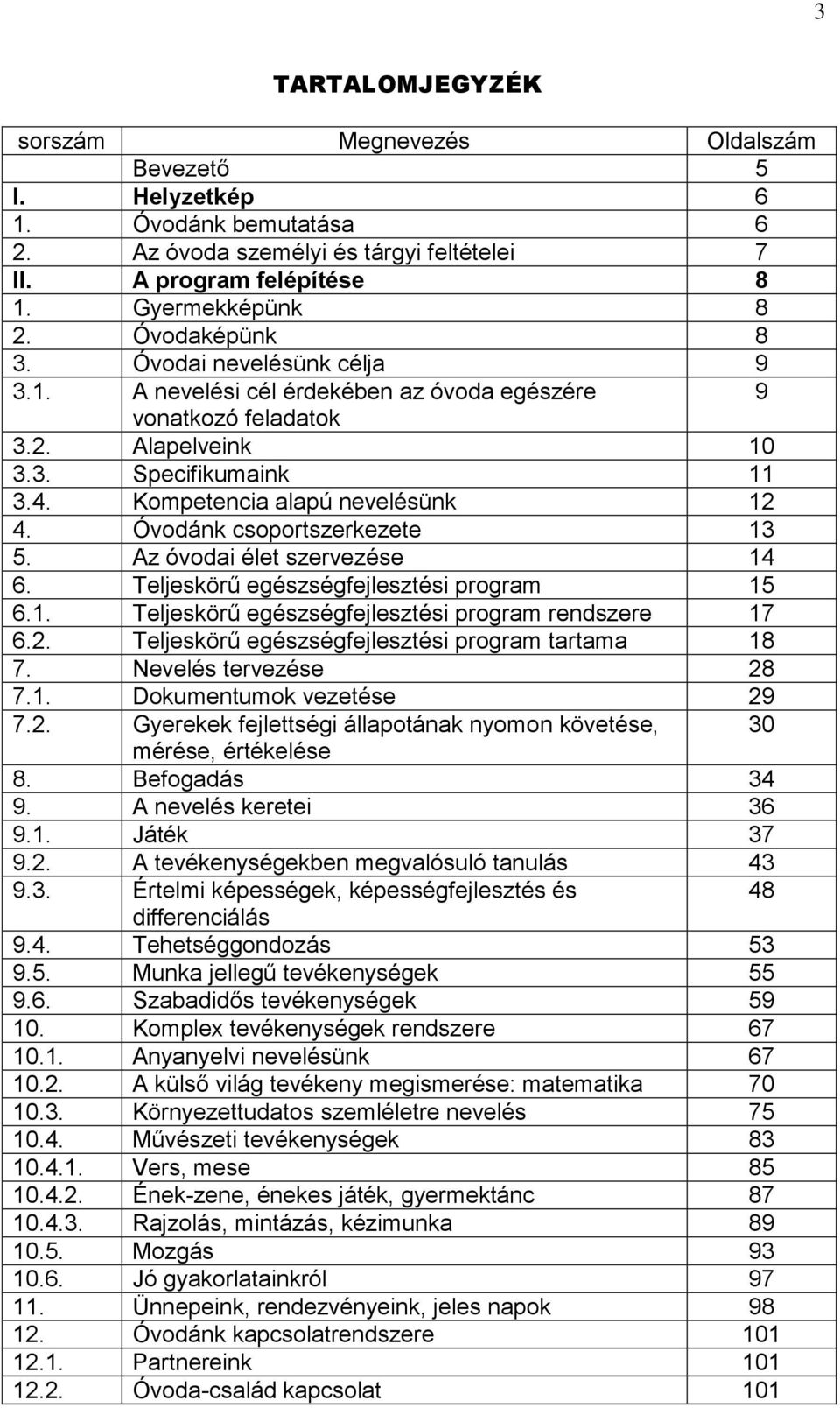 Óvodánk csoportszerkezete 13 5. Az óvodai élet szervezése 14 6. Teljeskörű egészségfejlesztési program 15 6.1. Teljeskörű egészségfejlesztési program rendszere 17 6.2.