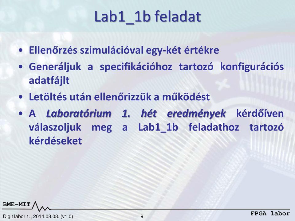 ellenőrizzük a működést A Laboratórium 1.