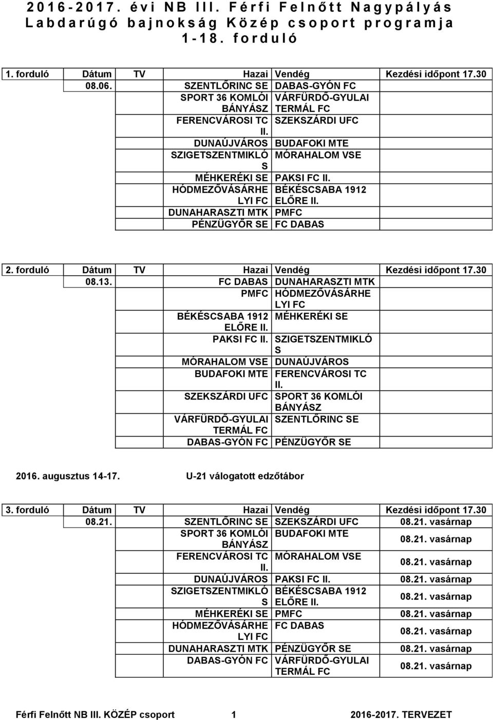 ZENTLŐRINC E DABA-GYÓN FC PORT 36 KOMLÓI VÁRFÜRDŐ-GYULAI BÁNYÁZ FERENCVÁROI TC ZEKZÁRDI UFC DUNAÚJVÁRO BUDAFOKI MTE ZIGETZENTMIKLÓ MÓRAHALOM VE MÉHKERÉKI E PAKI FC HÓDMEZŐVÁÁRHE BÉKÉCABA 1912