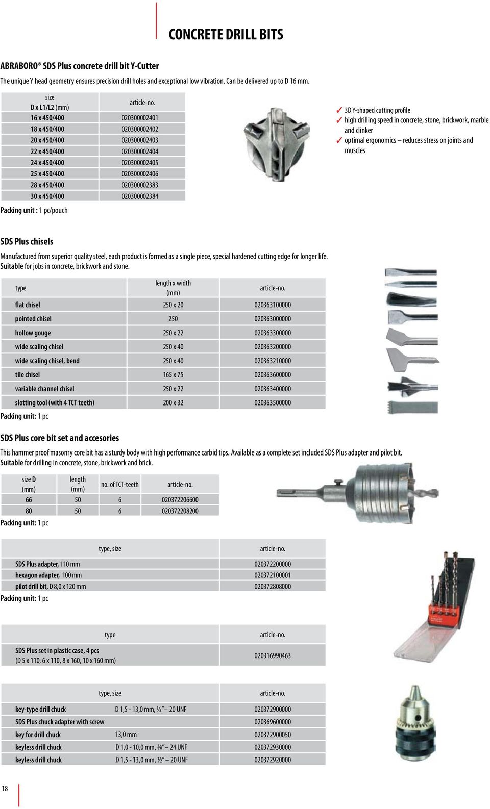 020300002384 Packing unit : 1 pc/pouch 3D Y-shaped cutting profile high drilling speed in concrete, stone, brickwork, marble and clinker optimal ergonomics reduces stress on joints and muscles SDS