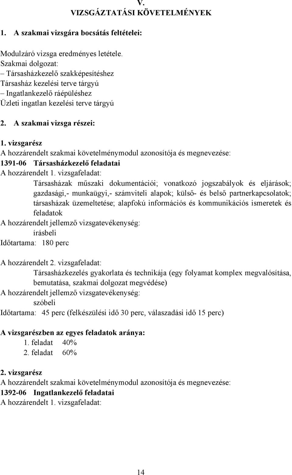 vizsgarész hozzárendelt szakmai követelménymodul azonosítója és megnevezése: 1391-06 Társasházkezelő feladatai hozzárendelt 1.