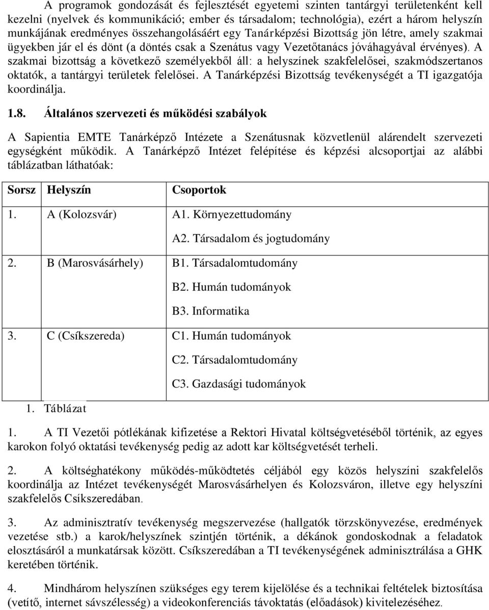 A szakmai bizottság a következő személyekből áll: a helyszínek szakfelelősei, szakmódszertanos oktatók, a tantárgyi területek felelősei.