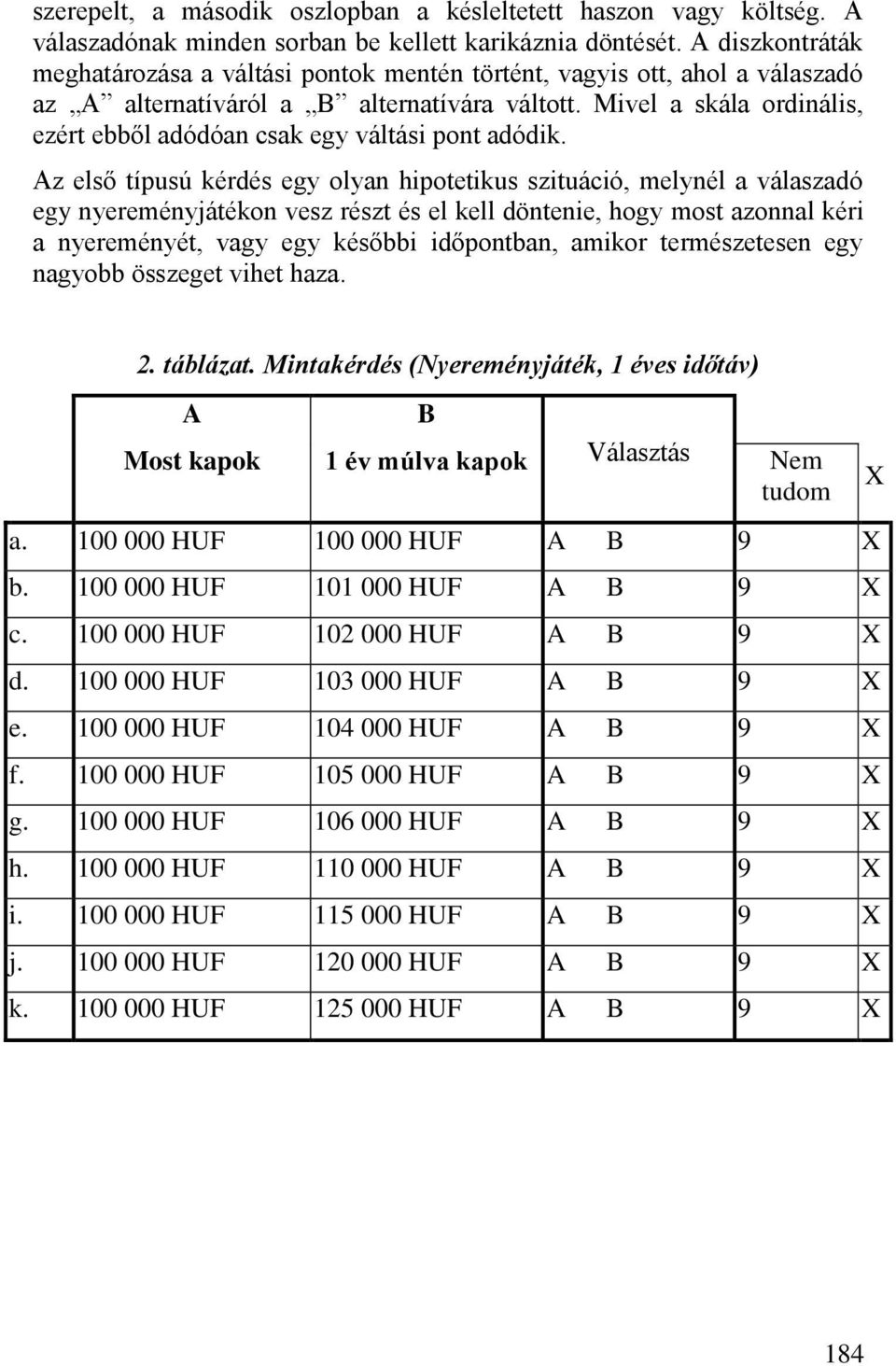 Mivel a skála ordinális, ezért ebből adódóan csak egy váltási pont adódik.