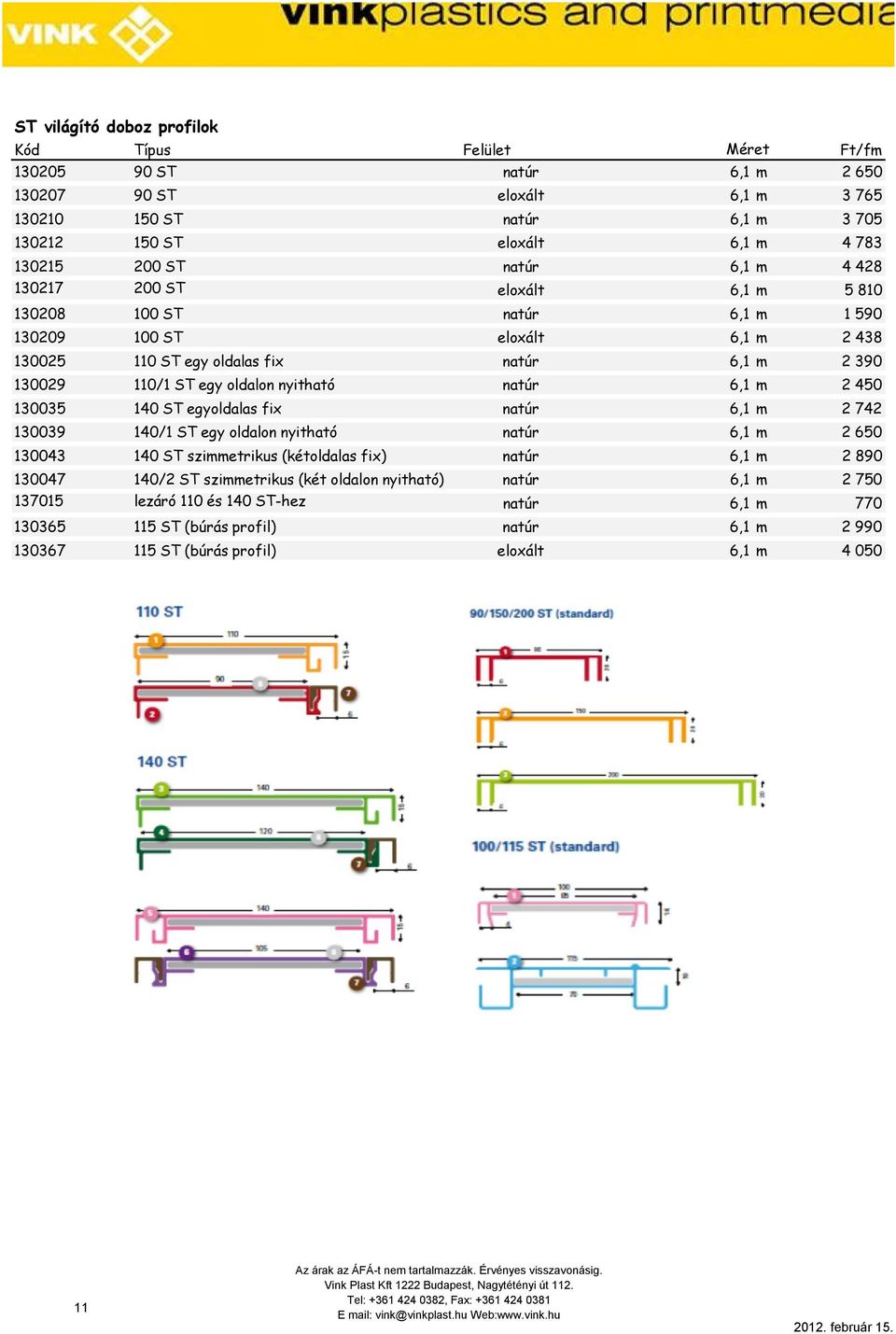 6,1 m 2 450 130035 140 ST egyoldalas fix natúr 6,1 m 2 742 130039 140/1 ST egy oldalon nyitható natúr 6,1 m 2 650 130043 140 ST szimmetrikus (kétoldalas fix) natúr 6,1 m 2 890 130047 140/2 ST