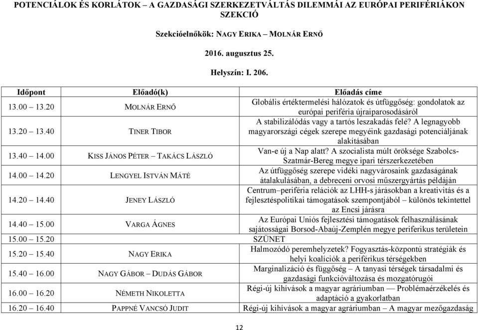 A legnagyobb magyarországi cégek szerepe megyéink gazdasági potenciáljának alakításában 13.40 14.00 KISS JÁNOS PÉTER TAKÁCS LÁSZLÓ Van-e új a Nap alatt?