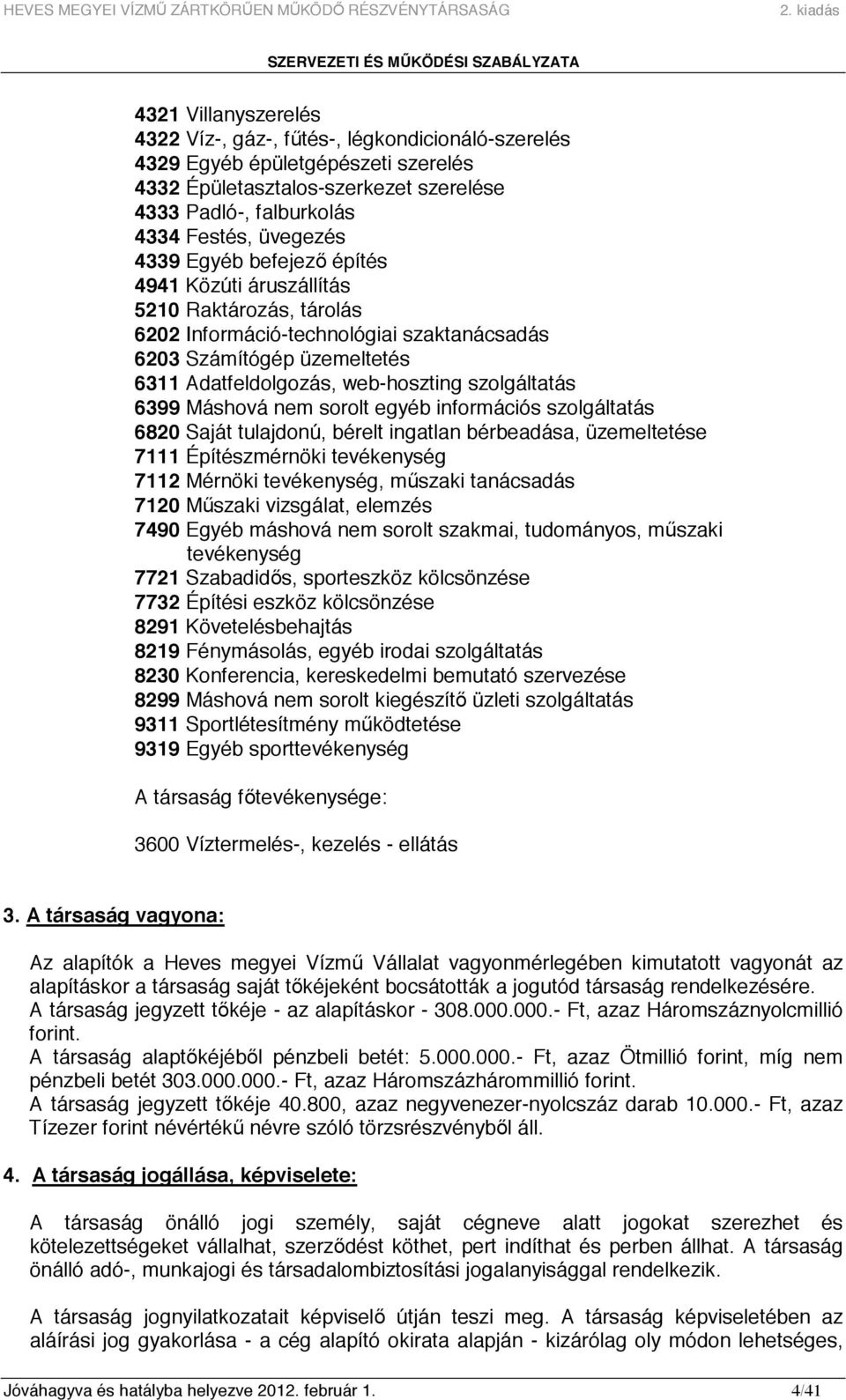 Máshová nem sorolt egyéb információs szolgáltatás 6820 Saját tulajdonú, bérelt ingatlan bérbeadása, üzemeltetése 7111 Építészmérnöki tevékenység 7112 Mérnöki tevékenység, mőszaki tanácsadás 7120