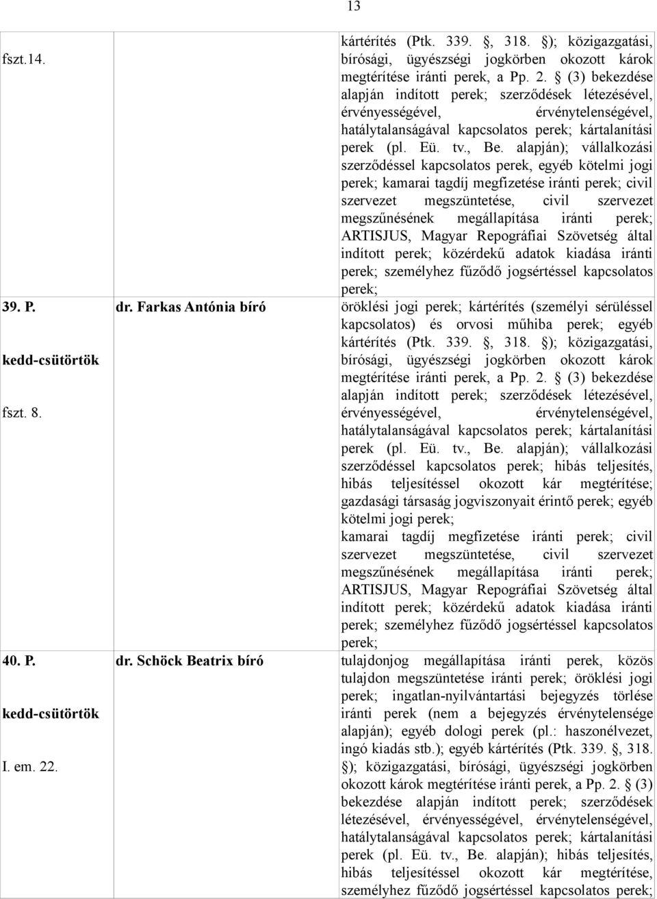 (3) bekezdése alapján indított szerződések létezésével, érvényességével, érvénytelenségével, hatálytalanságával kapcsolatos kártalanítási perek (pl. Eü. tv., Be.