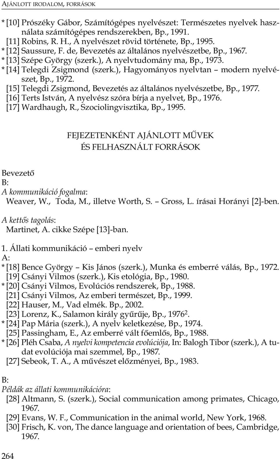 [15] Telegdi Zsigmond, Bevezetés az általános nyelvészetbe, Bp., 1977. [16] Terts István, A nyelvész szóra bírja a nyelvet, Bp., 1976. [17] Wardhaugh, R., Szociolingvisztika, Bp., 1995.