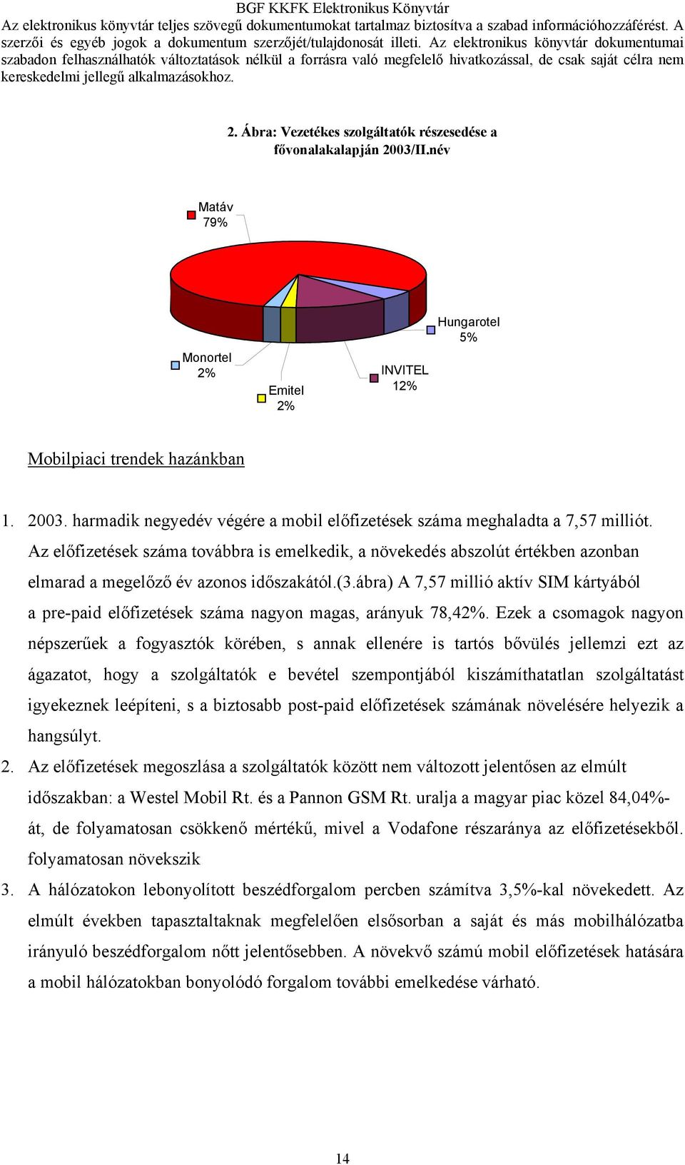 ábra) A 7,57 millió aktív SIM kártyából a pre-paid előfizetések száma nagyon magas, arányuk 78,42%.