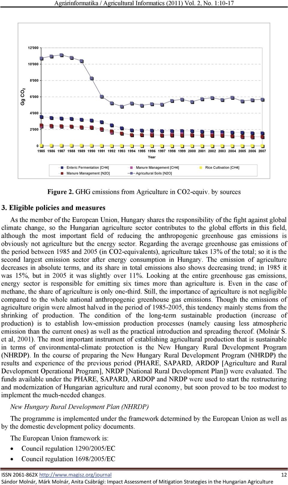 [CH4] Manure Management [CH4] Rice Cultivation [CH4] Manure Management [N2O] Agricultural Soils [N2O] Figure 2. GHG emissions from Agriculture in CO2-equiv. by sources 3.